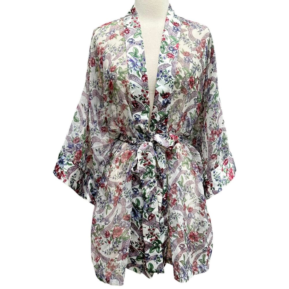 Vintage Victoria’s Secret Gold Label Sheer chiffon satin Floral Robe One Size
